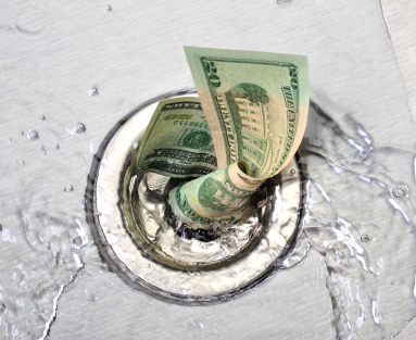 Money going down a sink drain
